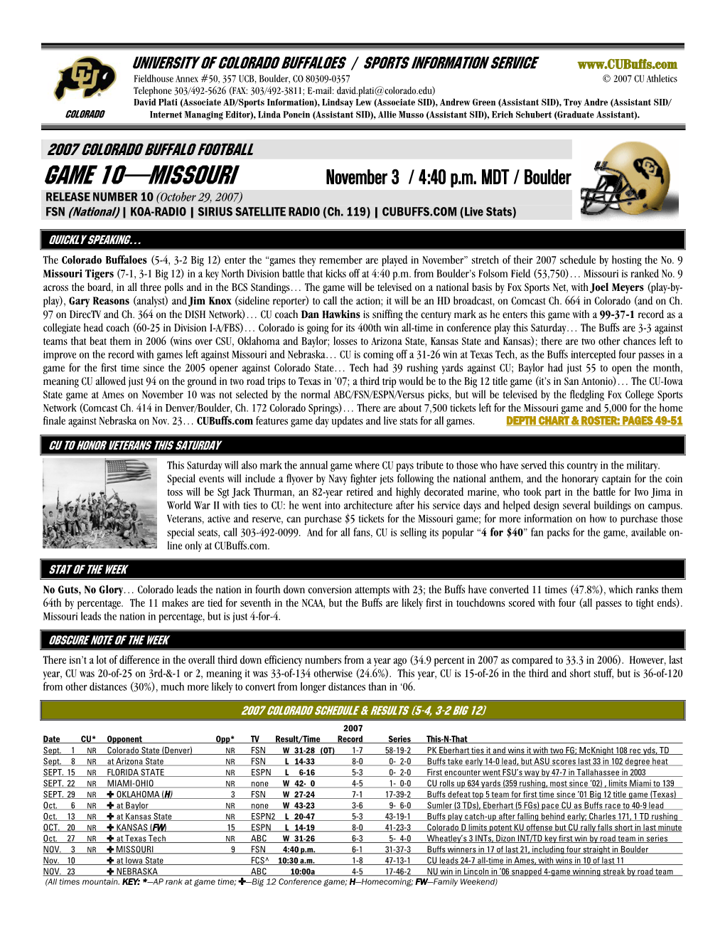 Game 10—MISSOURI November 3 / 4:40 Pm