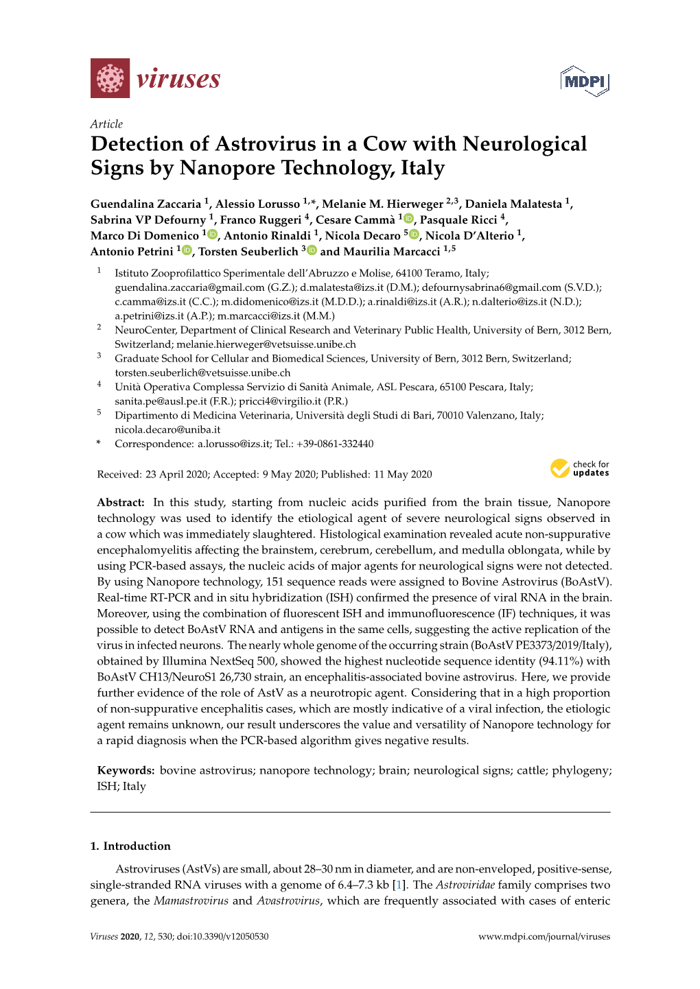 Detection of Astrovirus in a Cow with Neurological Signs by Nanopore Technology, Italy