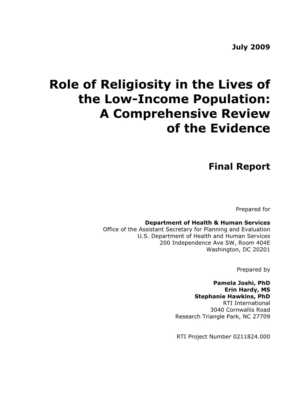 Role of Religiosity in the Lives of the Low-Income Population: a Comprehensive Review of the Evidence