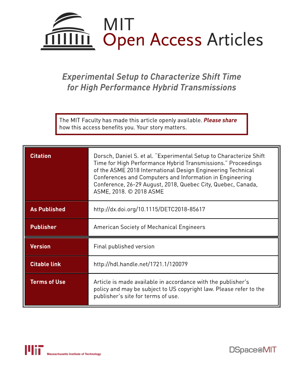 Experimental Setup to Characterize Shift Time for High Performance Hybrid Transmissions