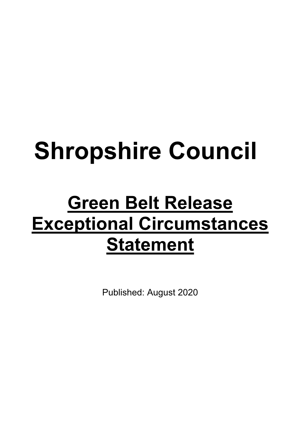 Green Belt Release Exceptional Circumstances Statement