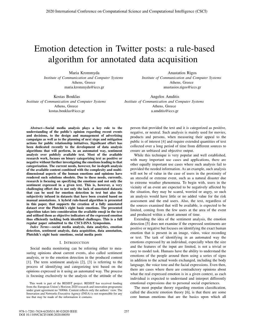 Emotion Detection in Twitter Posts: a Rule-Based Algorithm for Annotated Data Acquisition