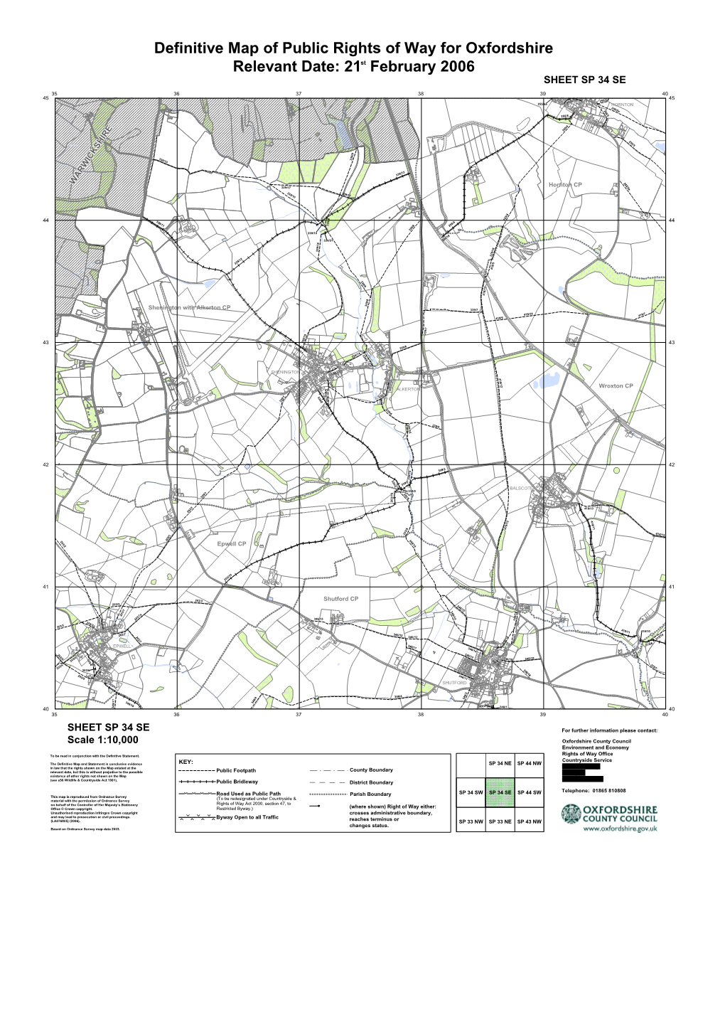 Definitive Map of Public Rights of Way for Oxfordshire Relevant Date: 21 February 2006