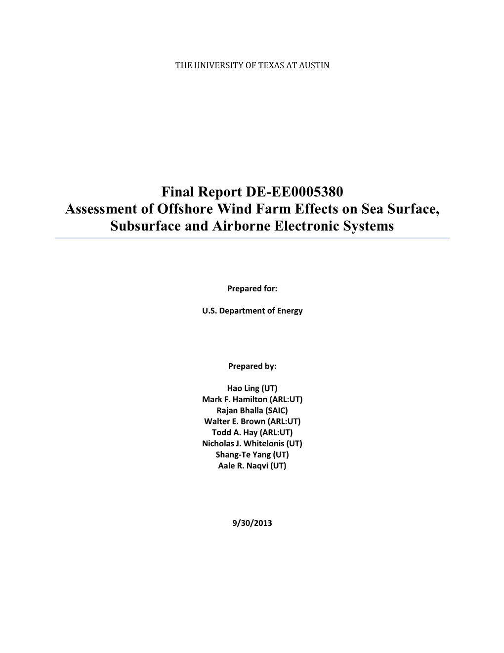 Final Report DE-EE0005380: Assessment of Offshore Wind Farm