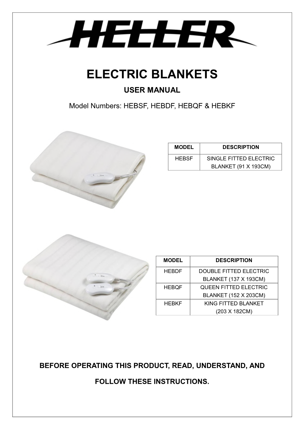 Electric Blankets User Manual