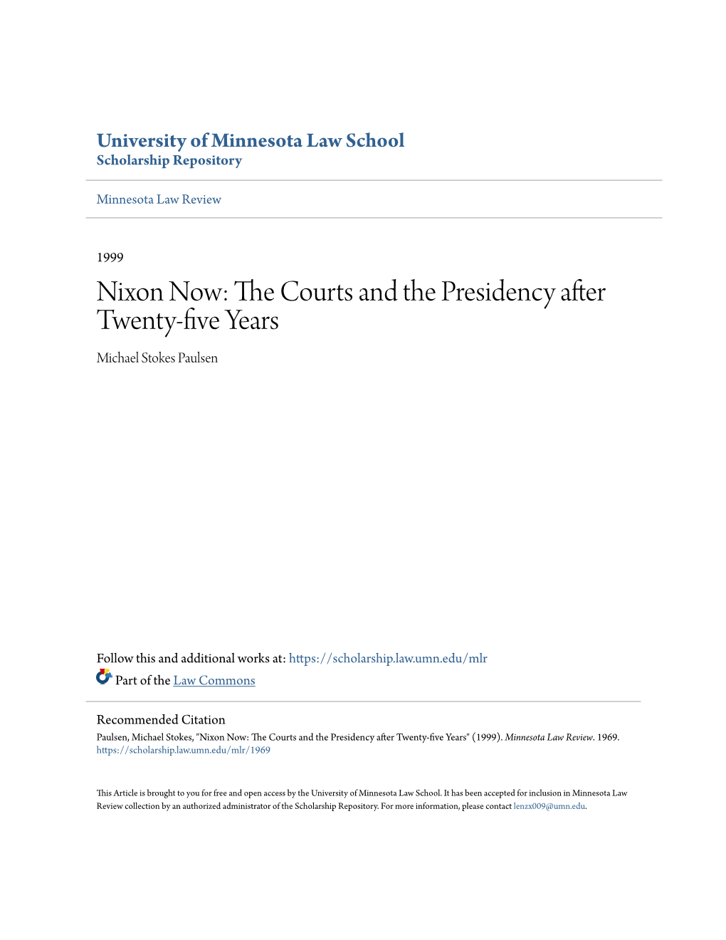 Nixon Now: the Courts and the Presidency After Twenty-Five Years