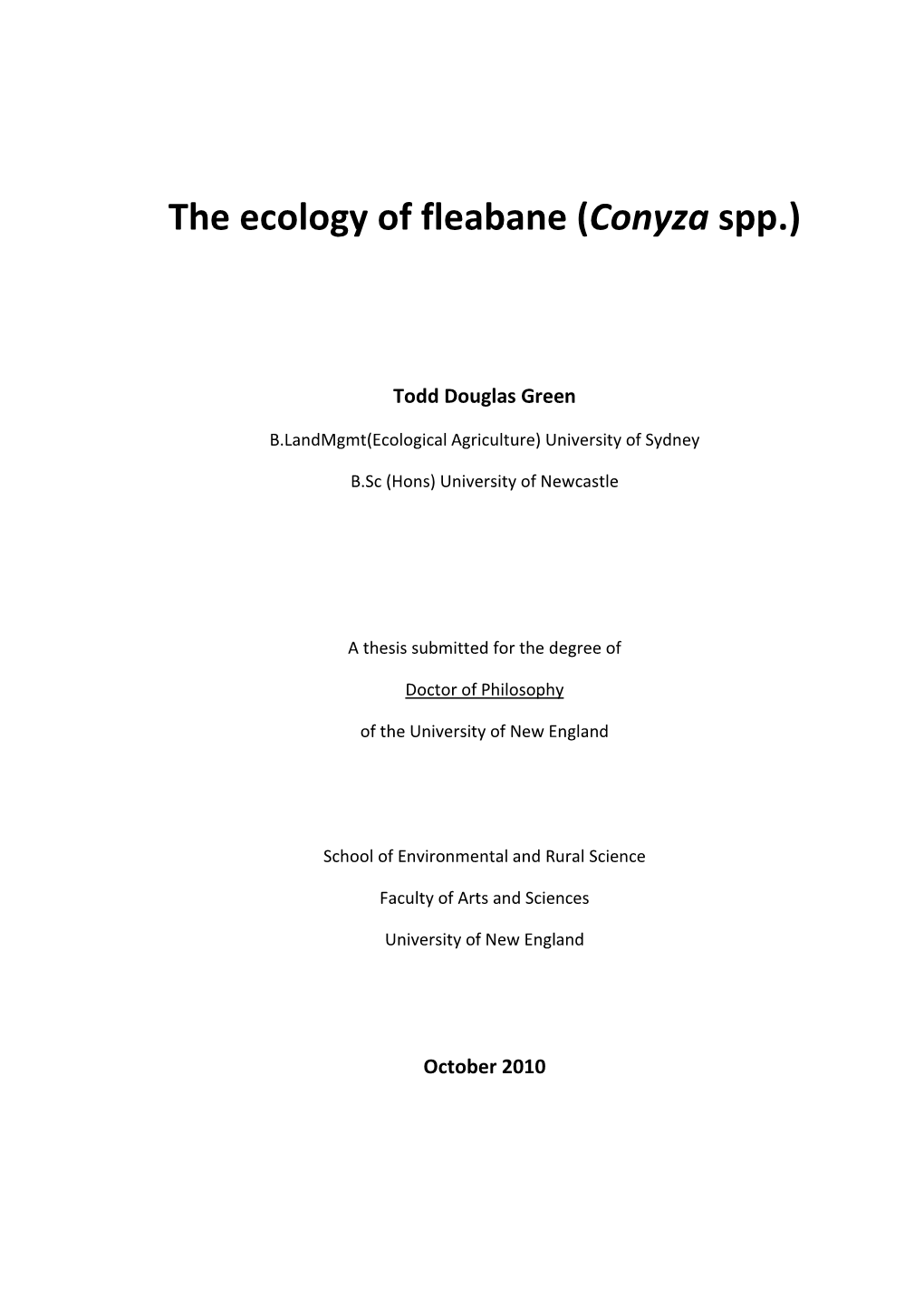 The Ecology of Fleabane (Conyza Spp.)