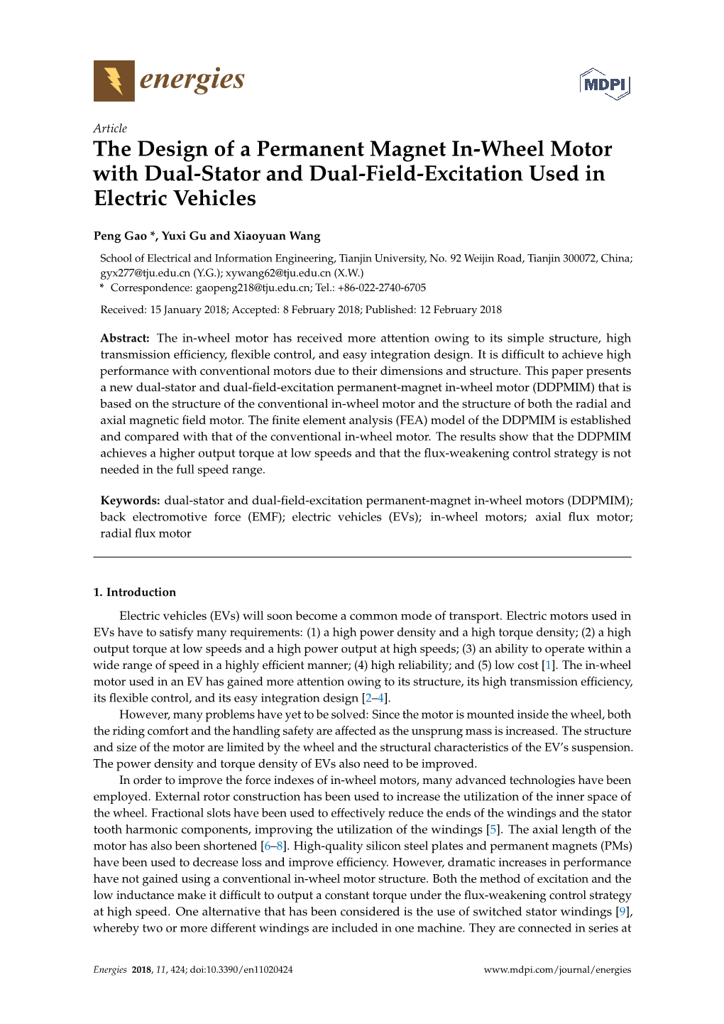 The Design of a Permanent Magnet In-Wheel Motor with Dual-Stator and Dual-Field-Excitation Used in Electric Vehicles