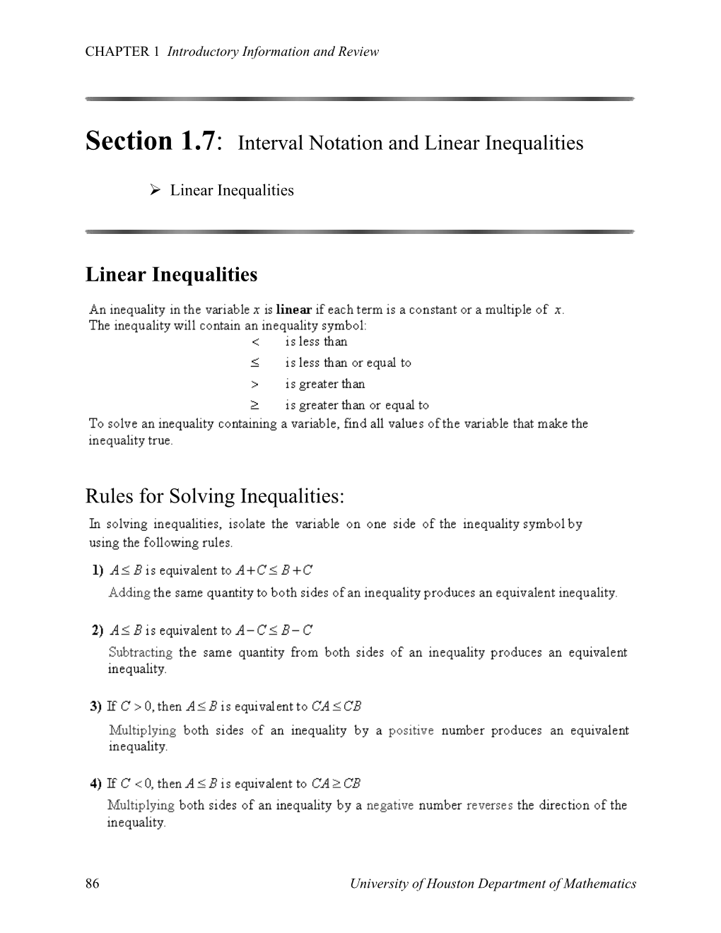 Interval Notation and Linear Inequalities