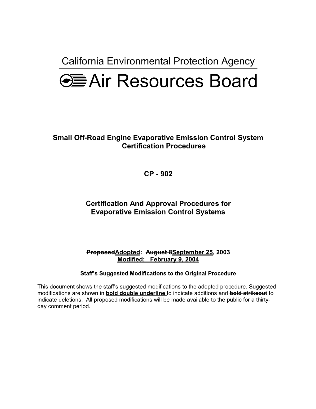 Rulemaking Informal: 2003-05-08 Draft Certification Procedures CP-902