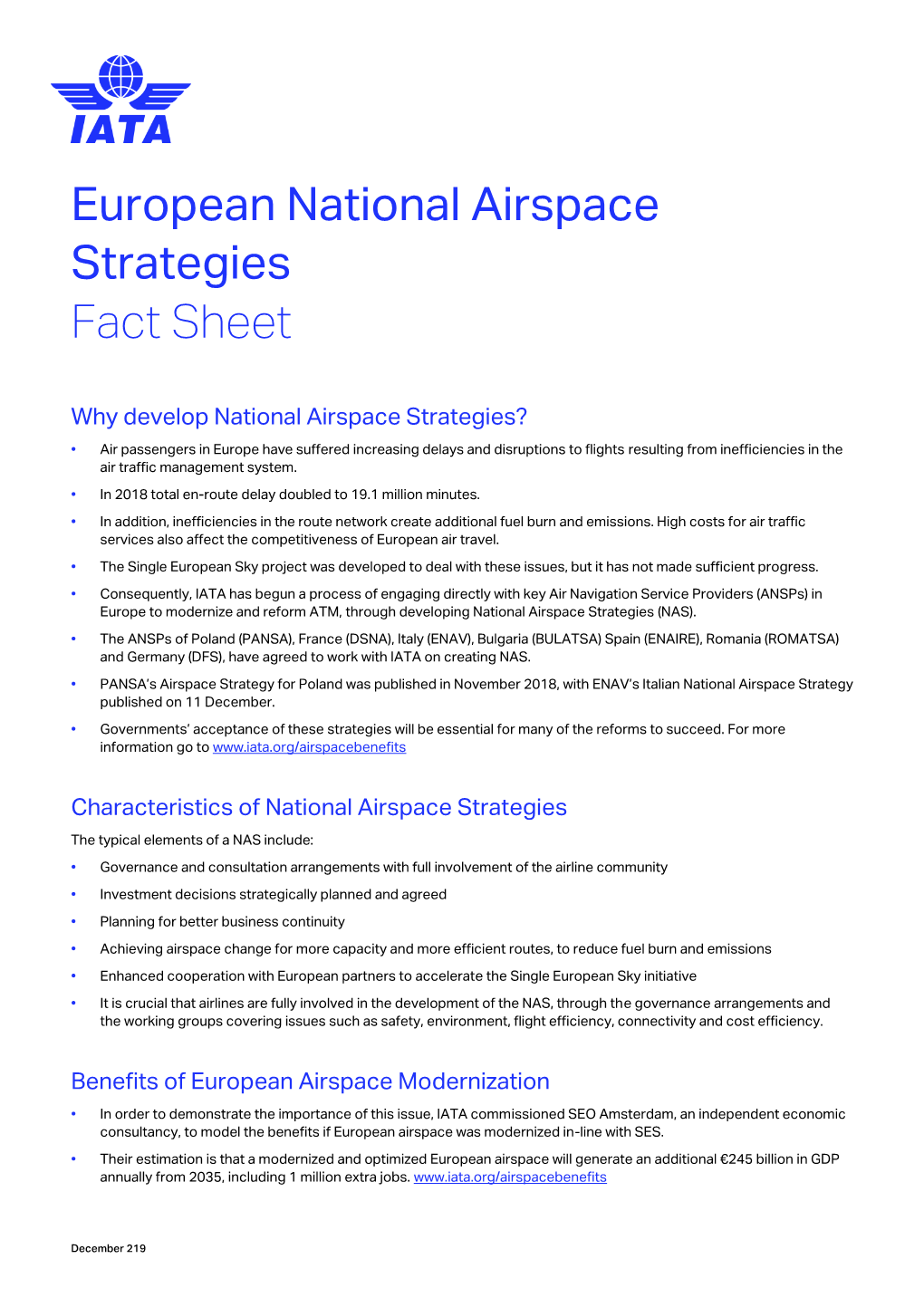 European National Airspace Strategies Fact Sheet