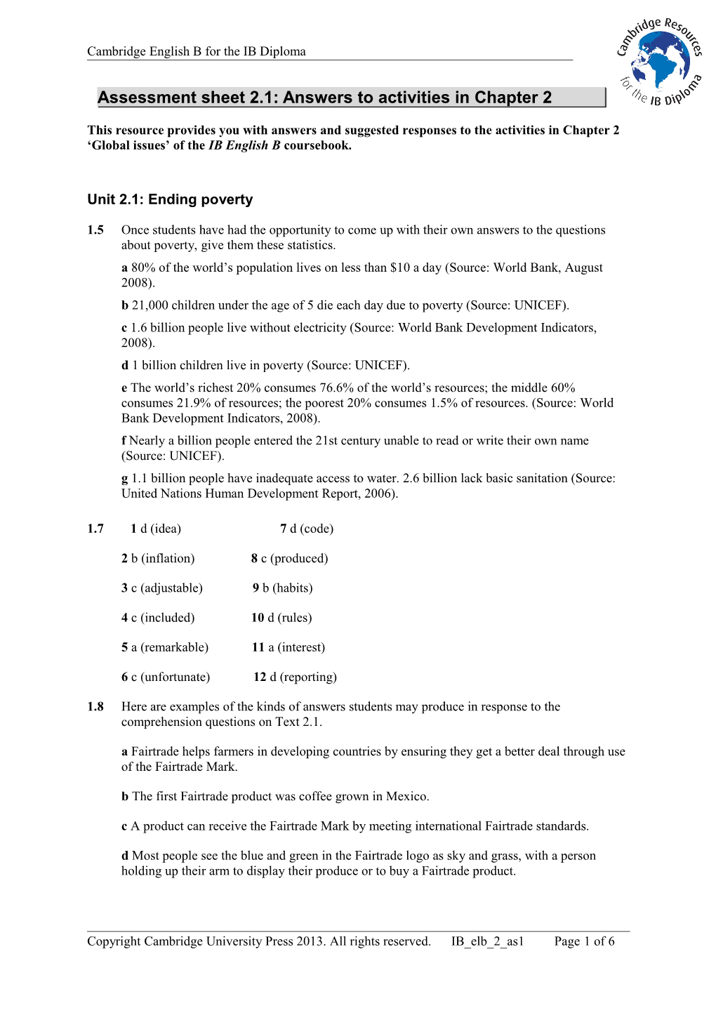 Extension Worksheet Topic 6 s4