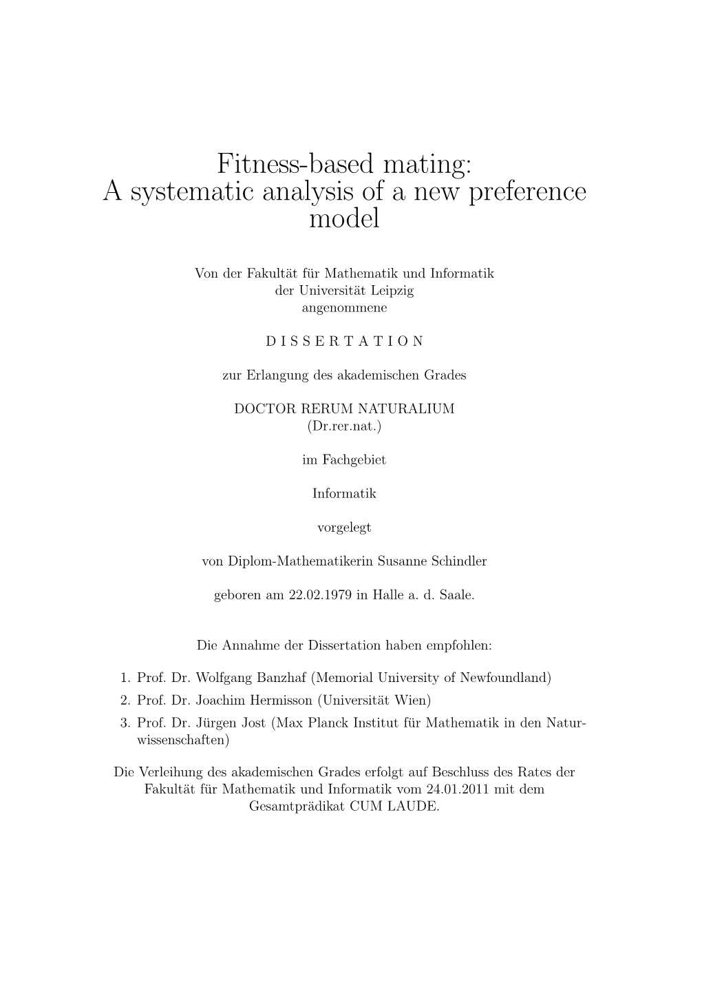 Fitness-Based Mating: a Systematic Analysis of a New Preference Model