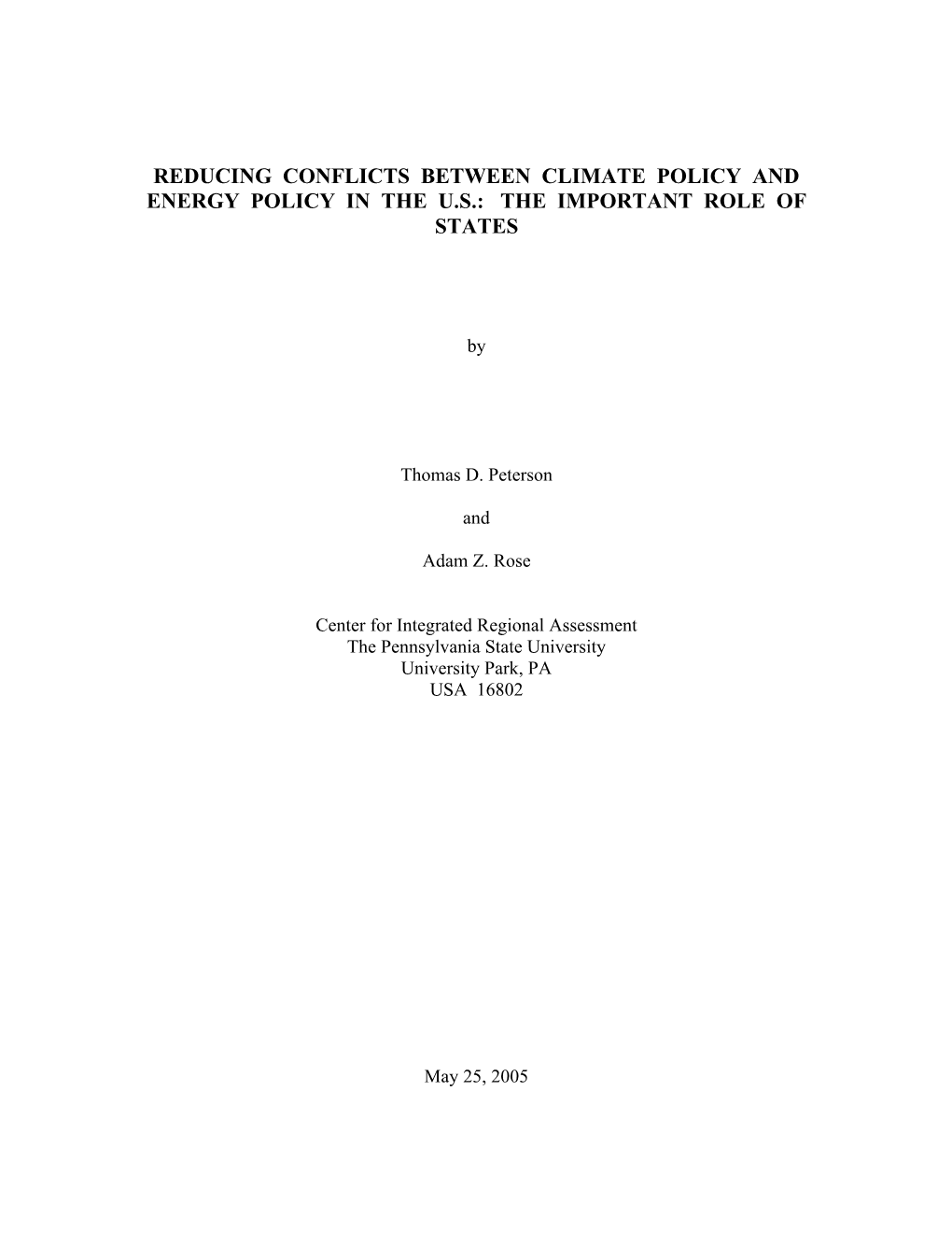 Reducing Conflicts Between Climate Policy and Energy Policy in the Us