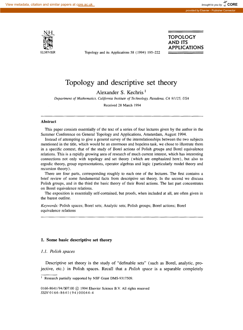 Topology and Descriptive Set Theory