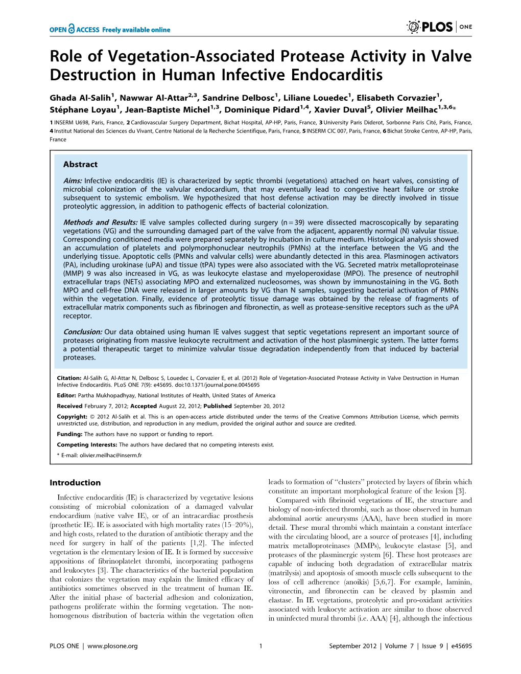 Role of Vegetation-Associated Protease Activity in Valve Destruction in Human Infective Endocarditis