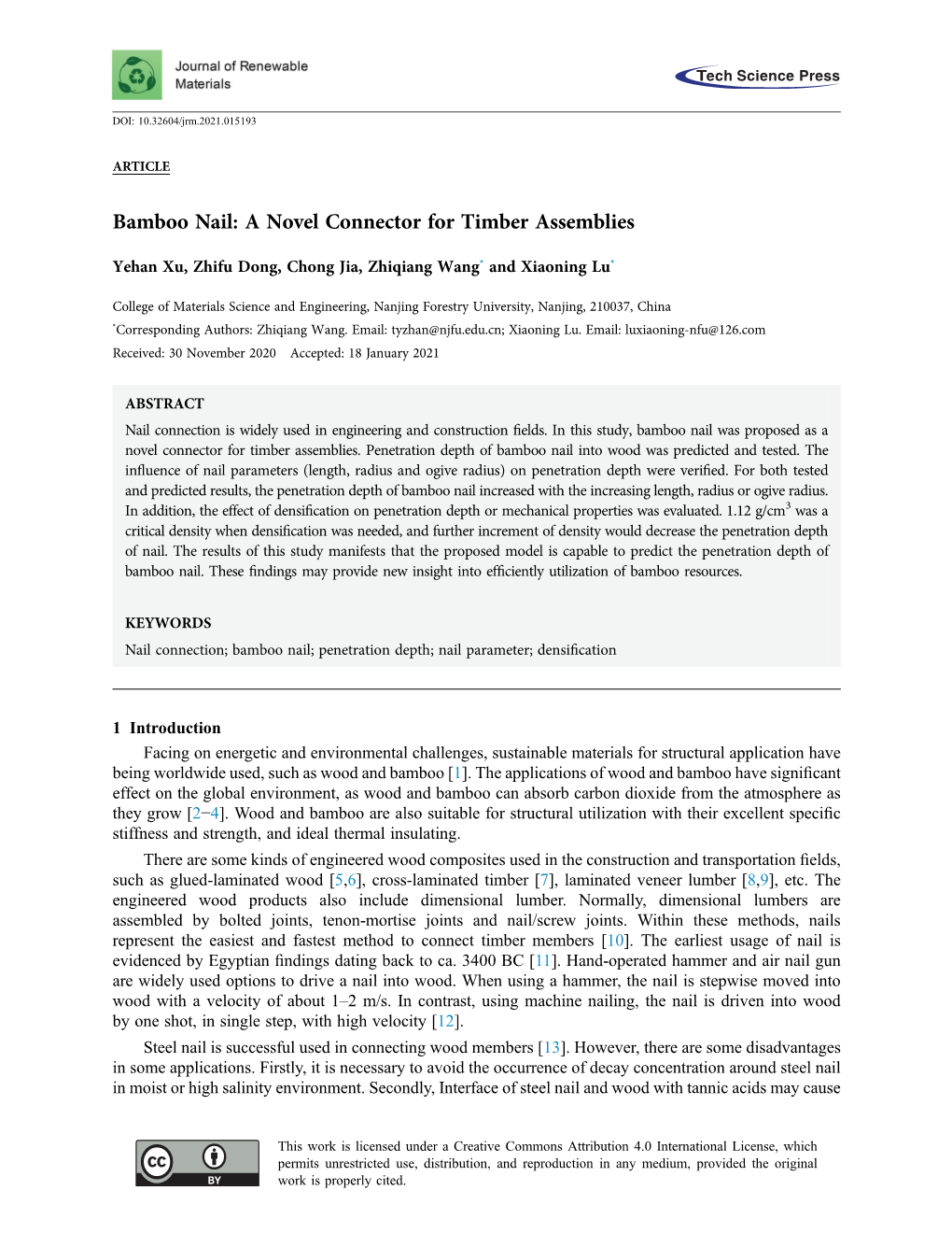 Bamboo Nail: a Novel Connector for Timber Assemblies