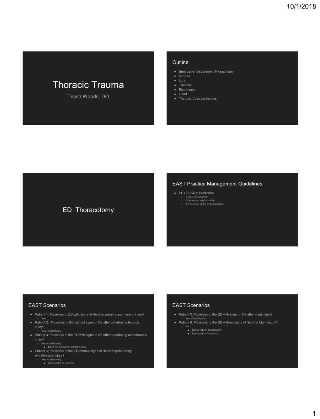 Thoracic Trauma ● Esophagus ● Heart Tessa Woods, DO ● Thoracic Vascular Injuries