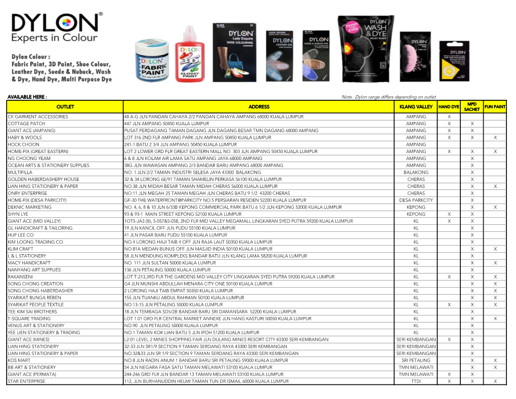 Note : Dylon Range Differs Depending on Outlet