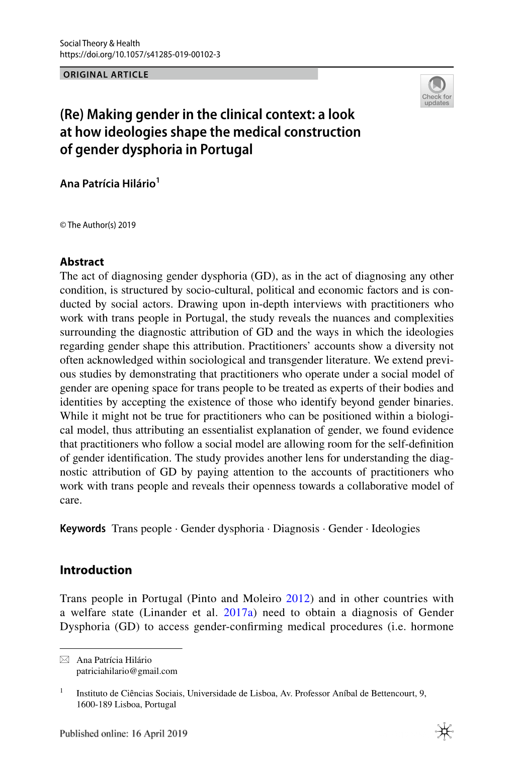 A Look at How Ideologies Shape the Medical Construction of Gender Dysphoria in Portugal