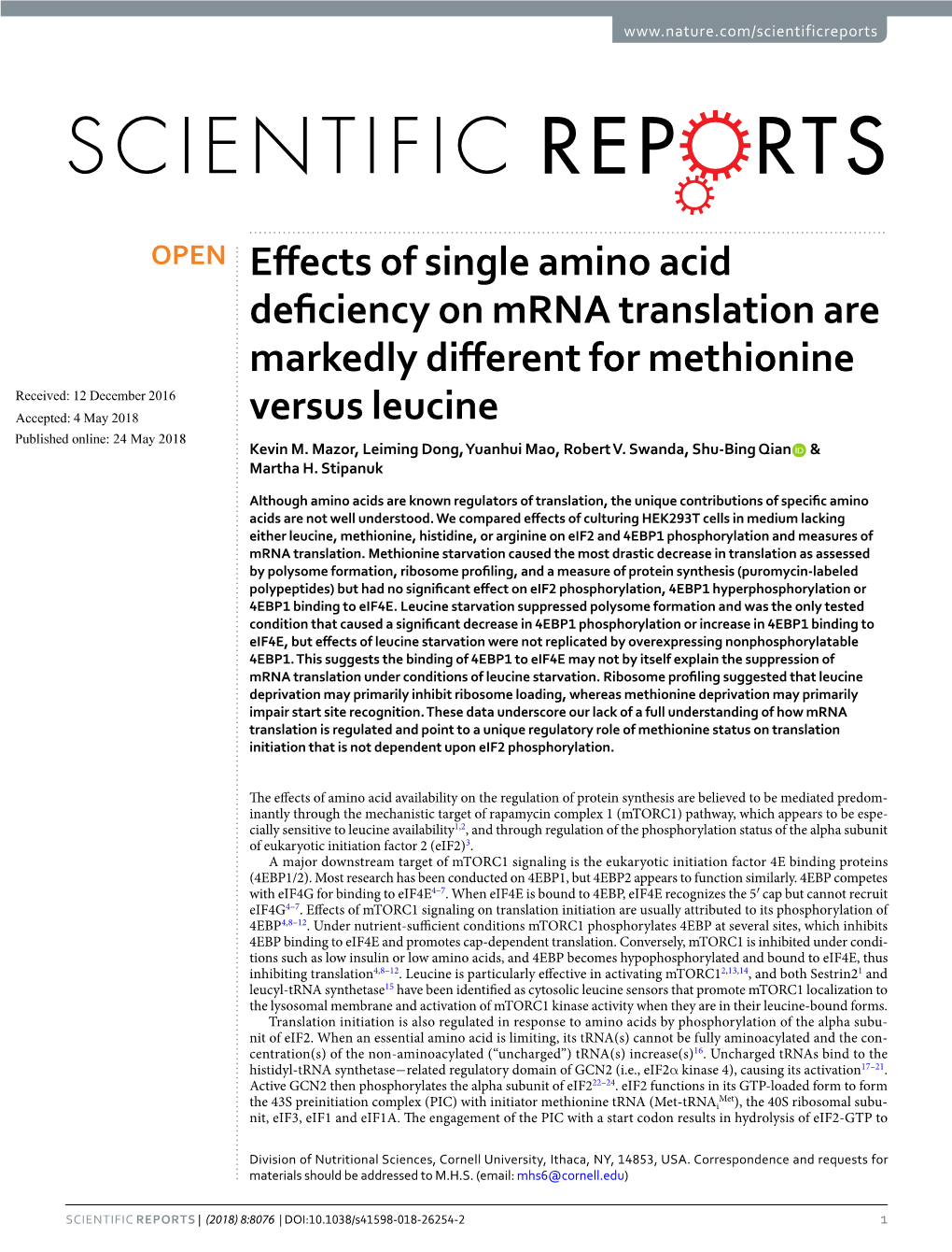 Effects of Single Amino Acid Deficiency on Mrna Translation Are Markedly