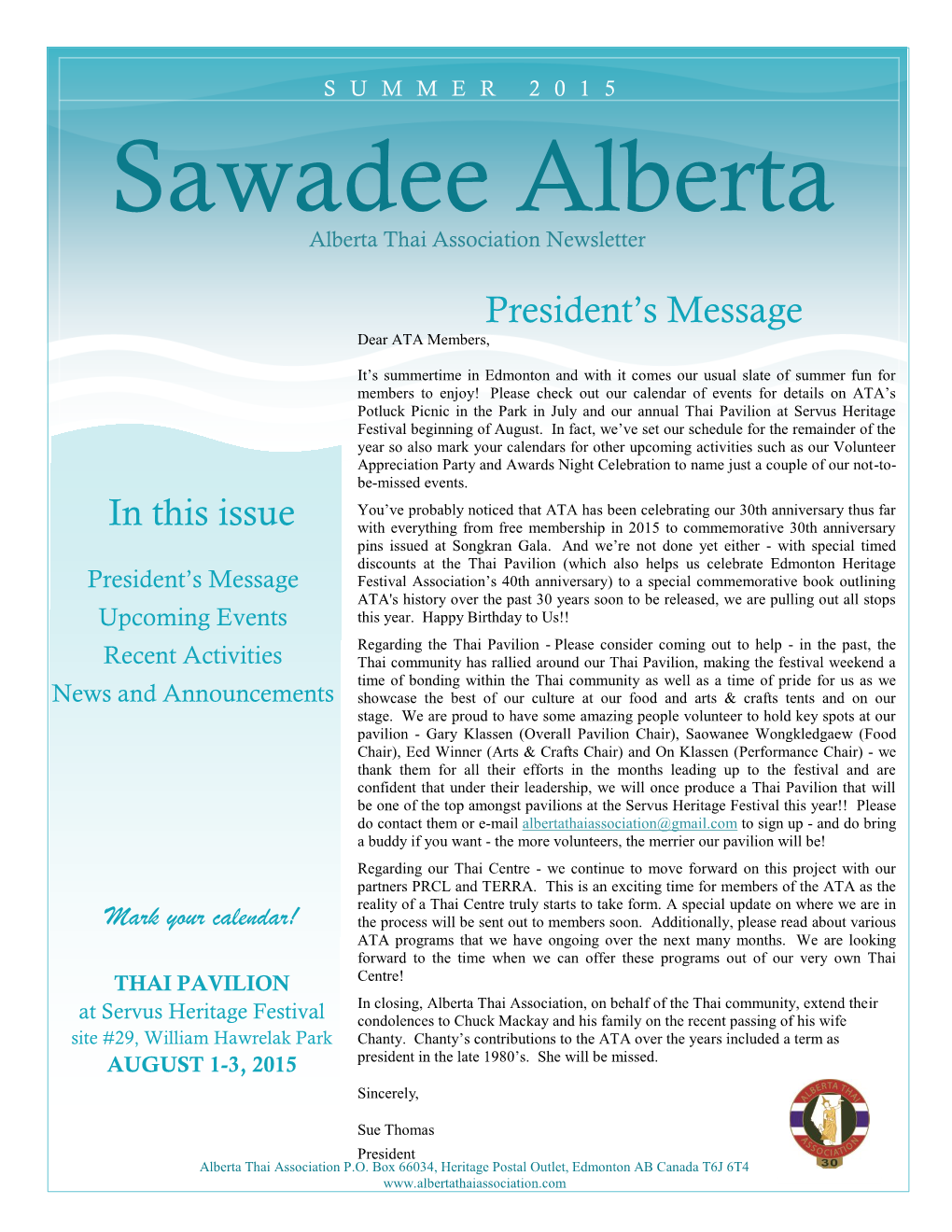 Sawadee Alberta Alberta Thai Association Newsletter