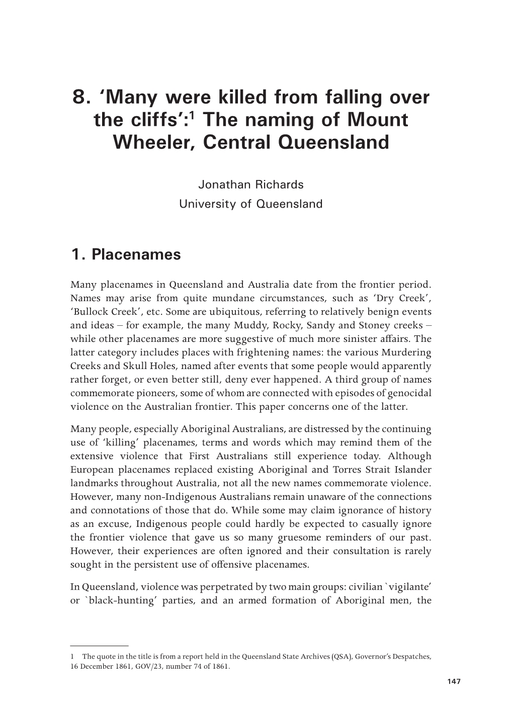 1 the Naming of Mount Wheeler, Central Queensland