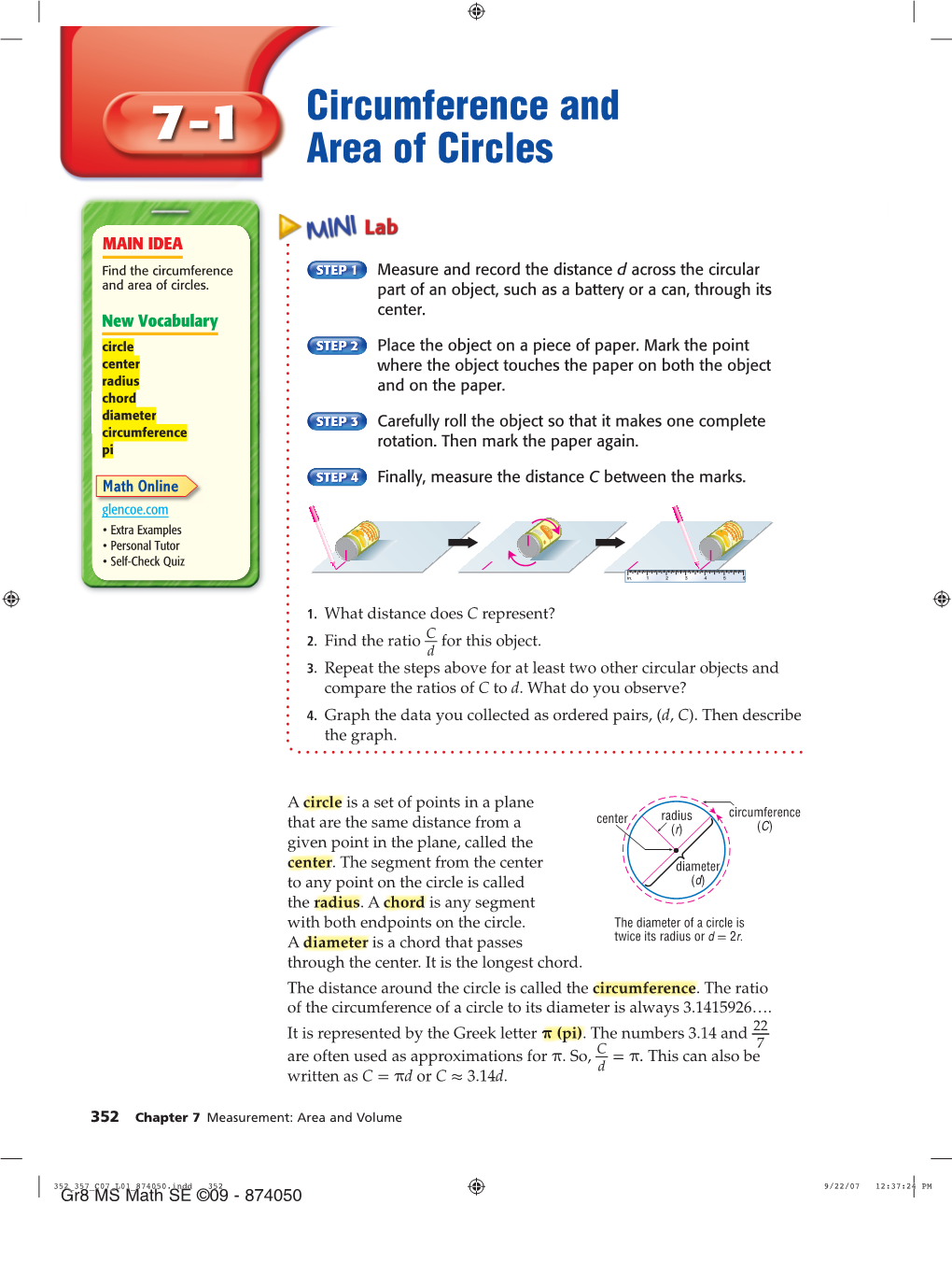 Circumference and Area of Circles 353