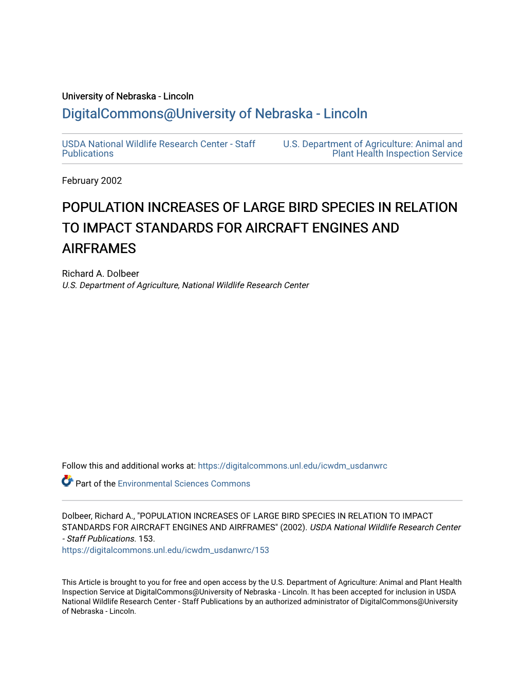 Population Increases of Large Bird Species in Relation to Impact Standards for Aircraft Engines and Airframes