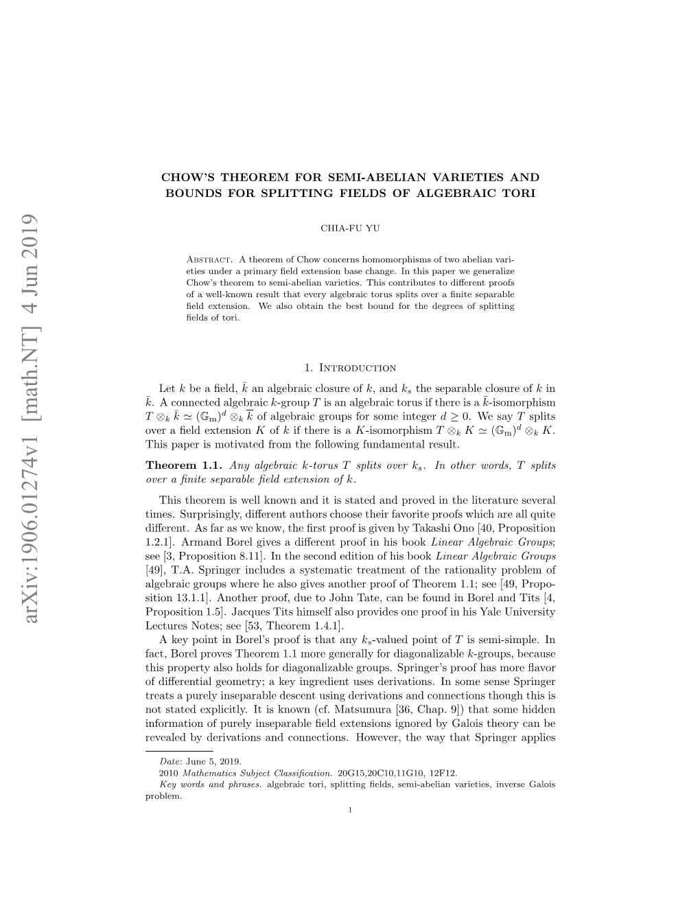 Arxiv:1906.01274V1 [Math.NT] 4 Jun 2019 Rpsto .] Aqe Ishmefas Rvdsoepofi I Yale 1.4.1]