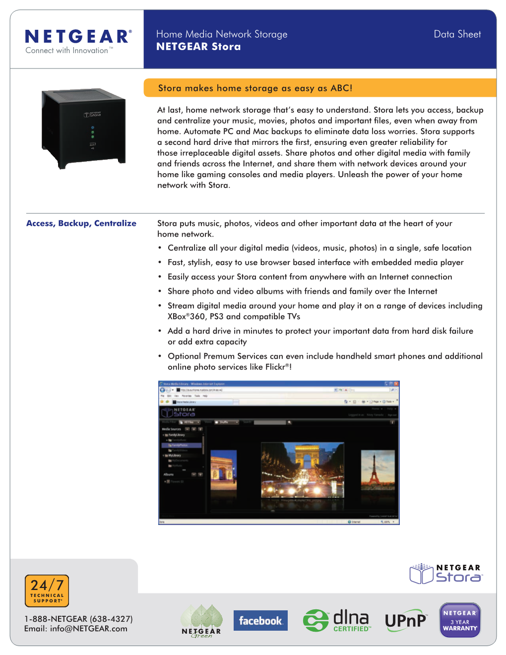 Home Media Network Storage Data Sheet NETGEAR Stora