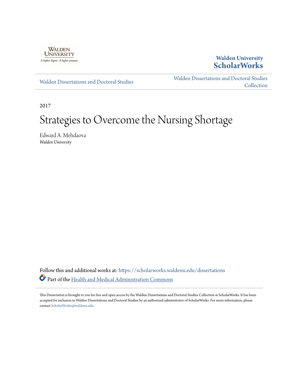 Strategies to Overcome the Nursing Shortage Edward A