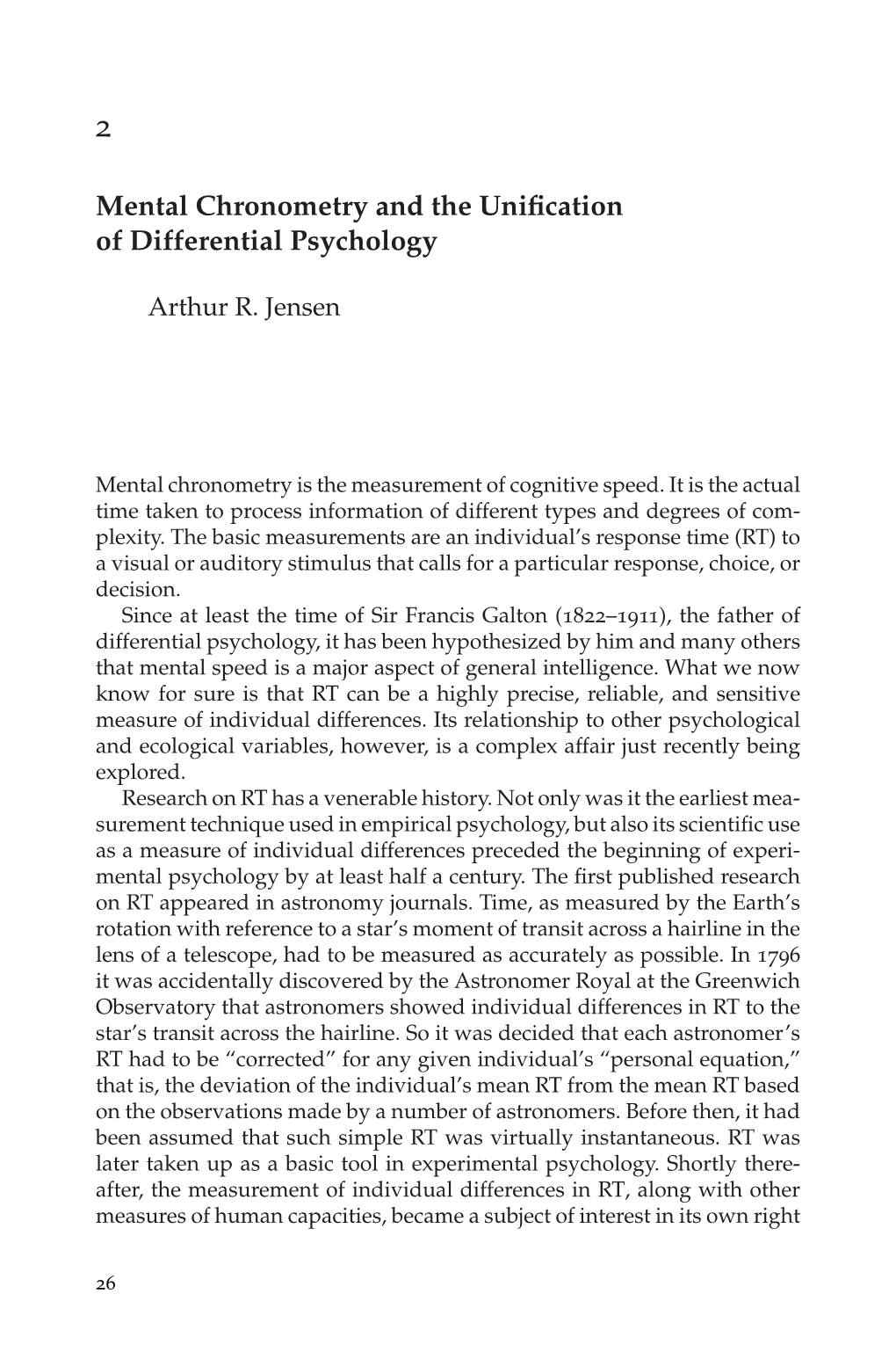 Mental Chronometry and the Unification of Differential Psychology