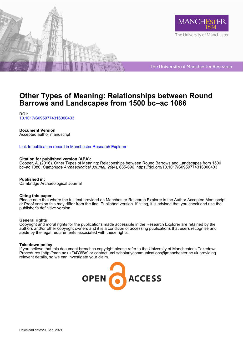 Relationships Between Round Barrows and Landscapes from 1500 Bc–Ac 1086