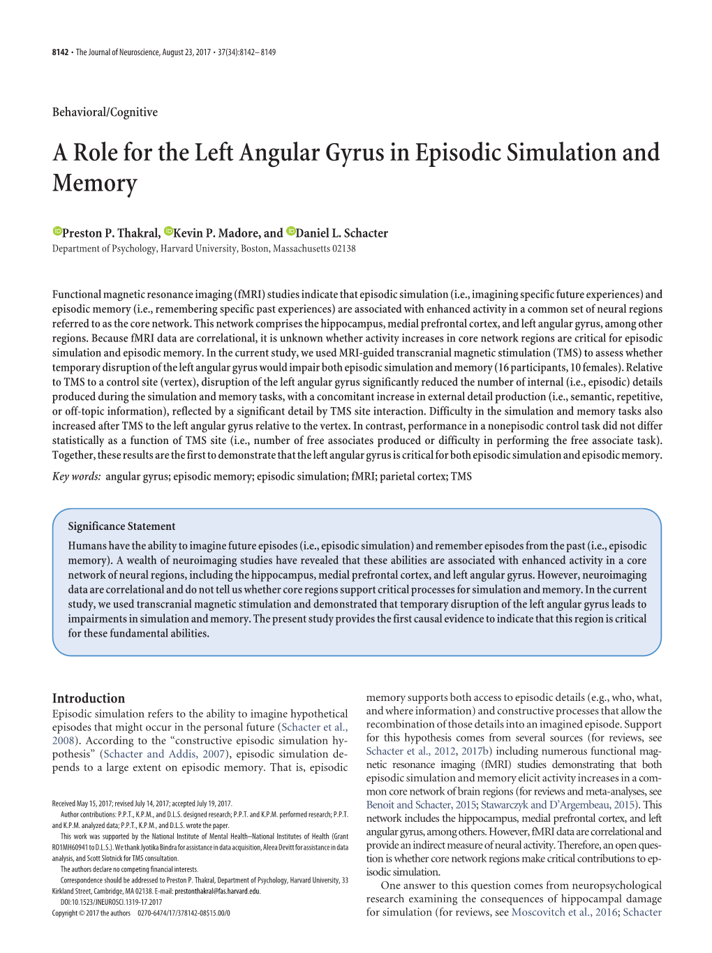 A Role for the Left Angular Gyrus in Episodic Simulation and Memory