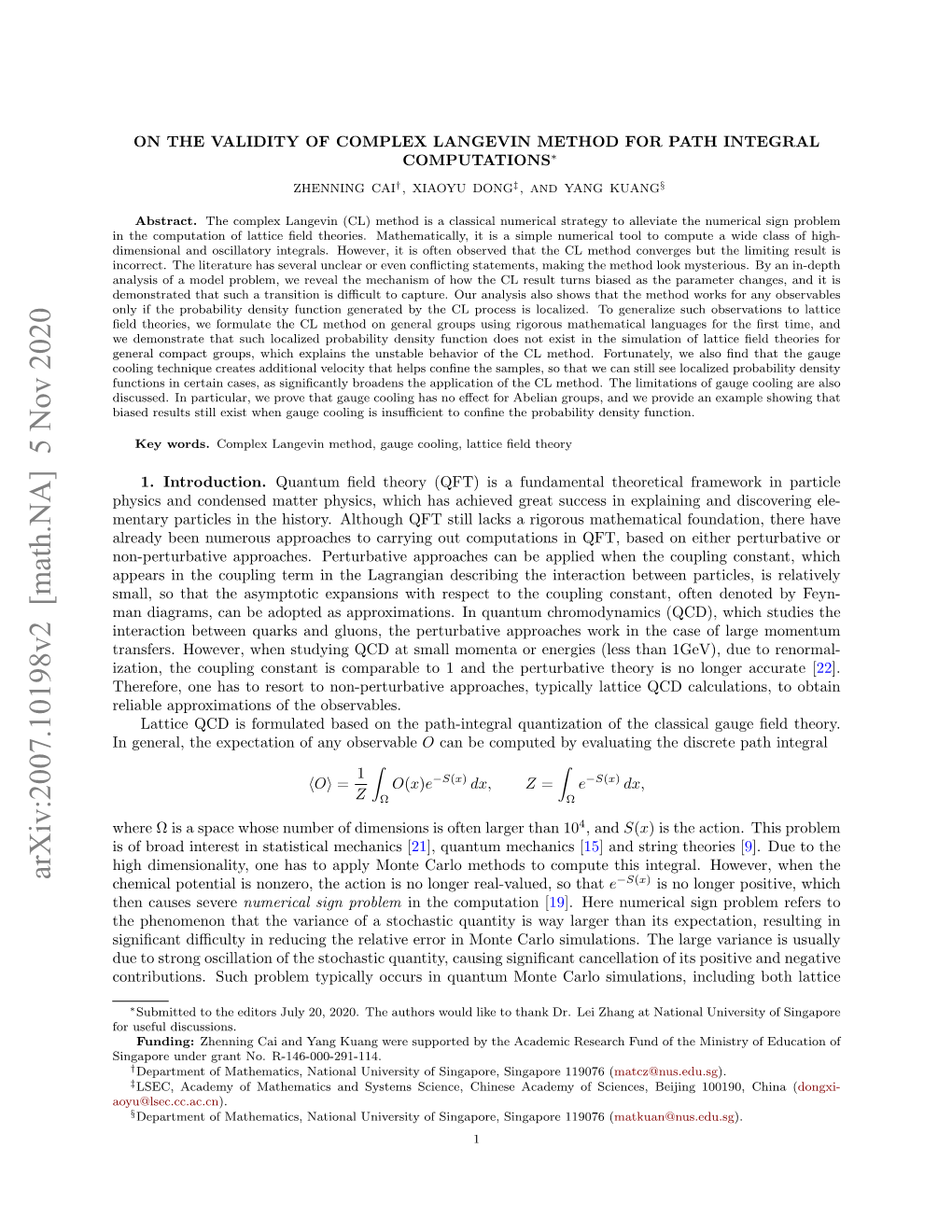 Arxiv:2007.10198V2 [Math.NA] 5 Nov 2020