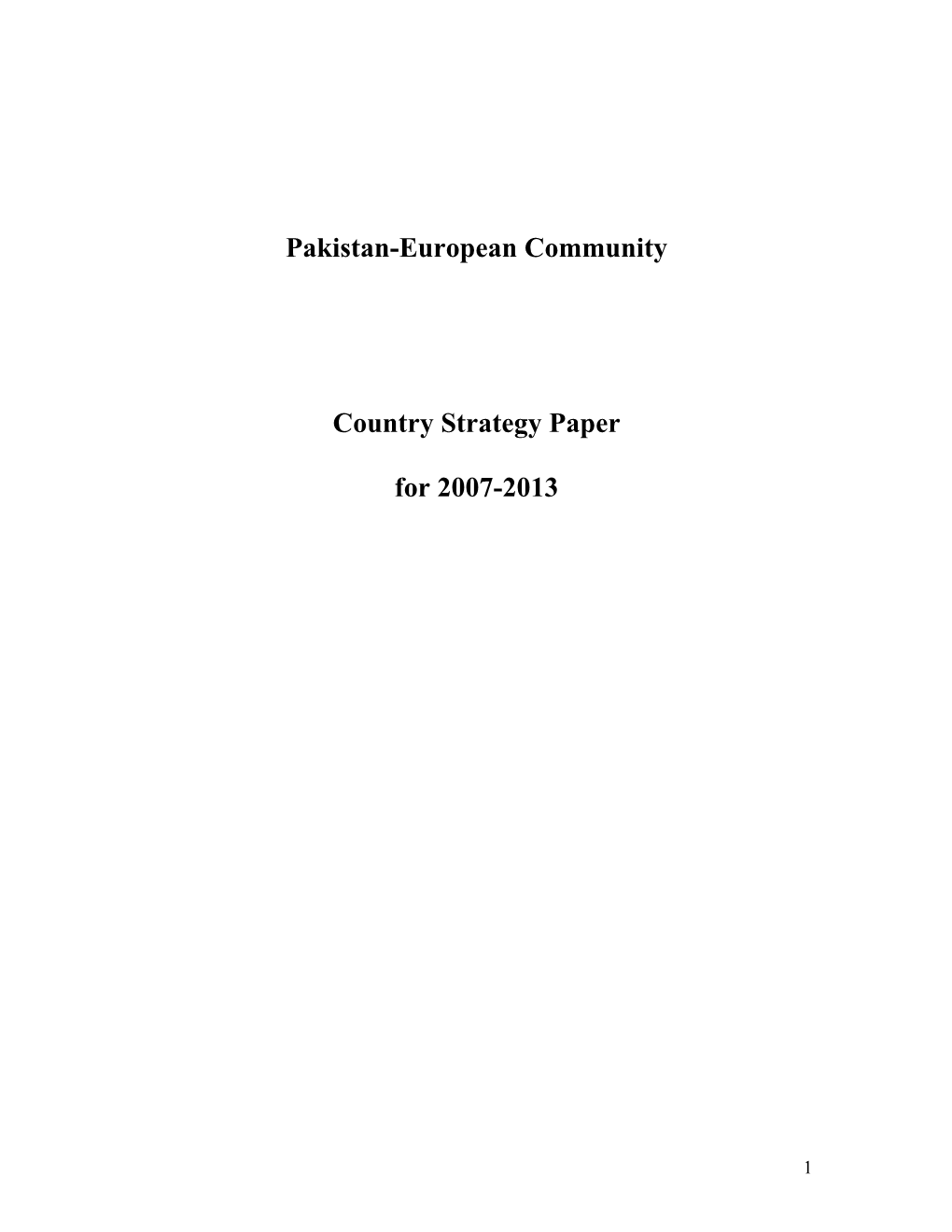 European Commission Pakistan Country Strategy Paper 2007-2013