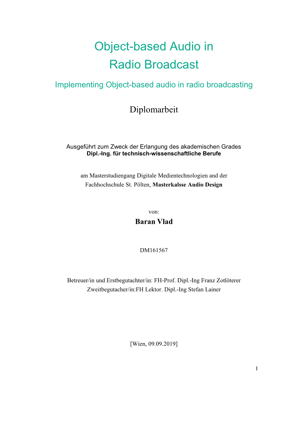 Implementing Object-Based Audio in Radio Broadcasting