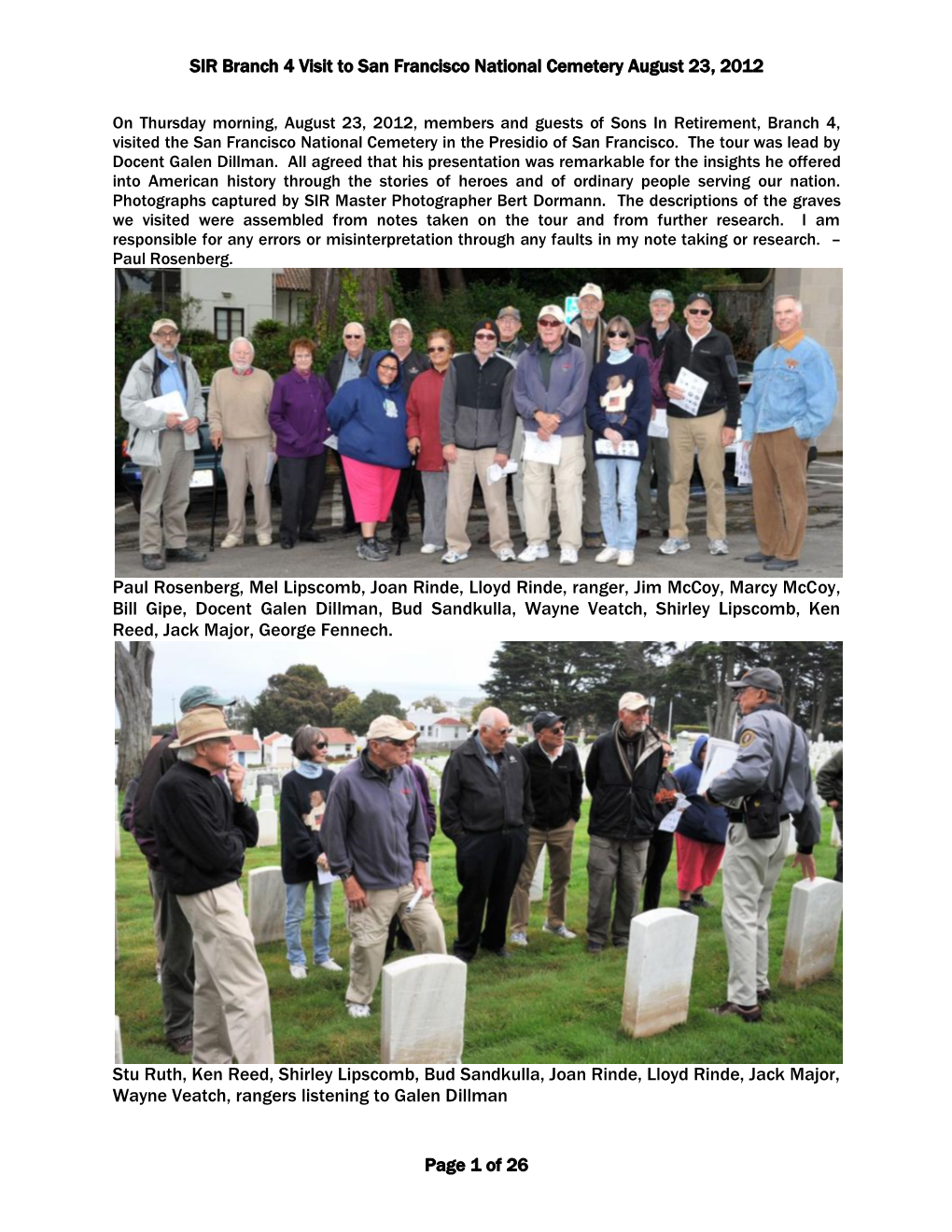 SIR Branch 4 Visit to the San Francisco National Cemetery