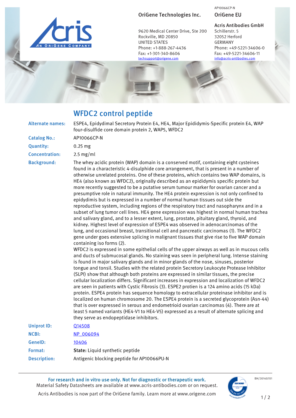 WFDC2 Control Peptide