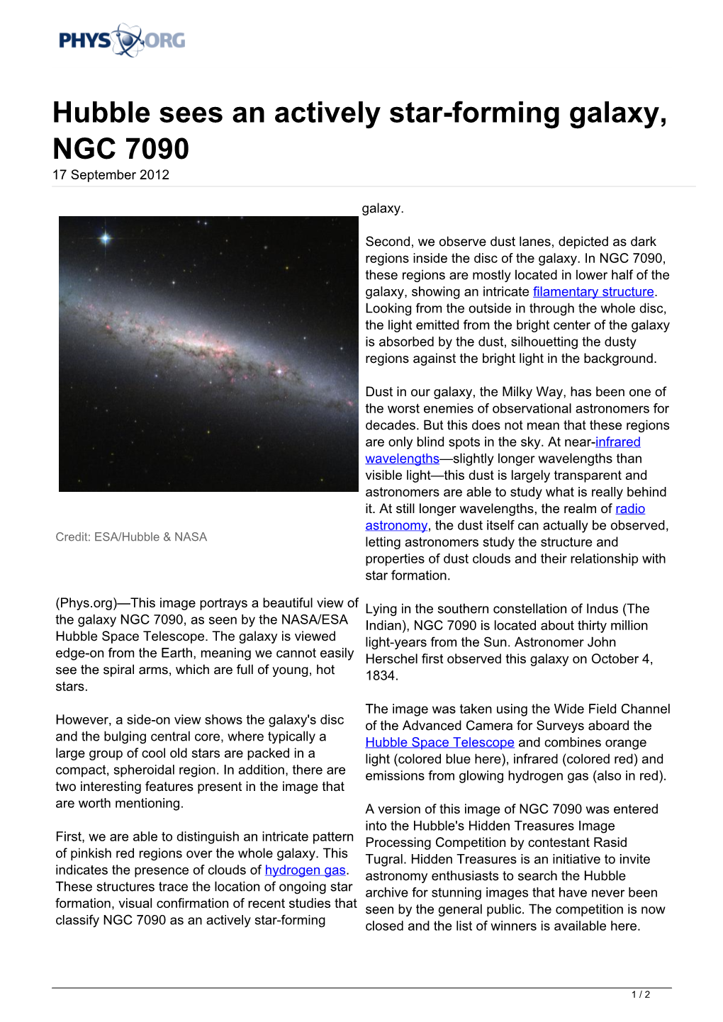 Hubble Sees an Actively Star-Forming Galaxy, NGC 7090 17 September 2012