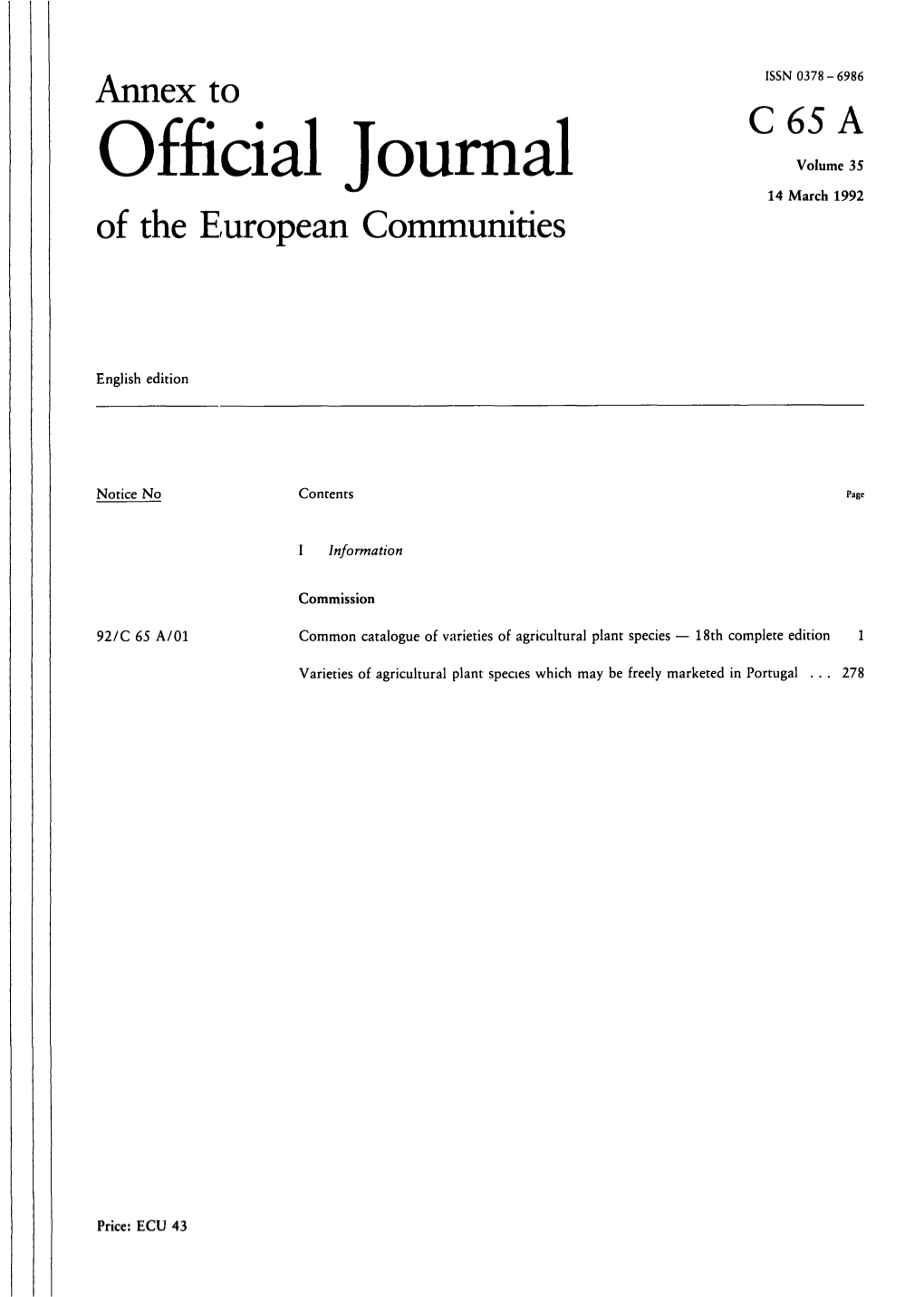 Official Journal Volume 35 14 March 1992 of the European Communities