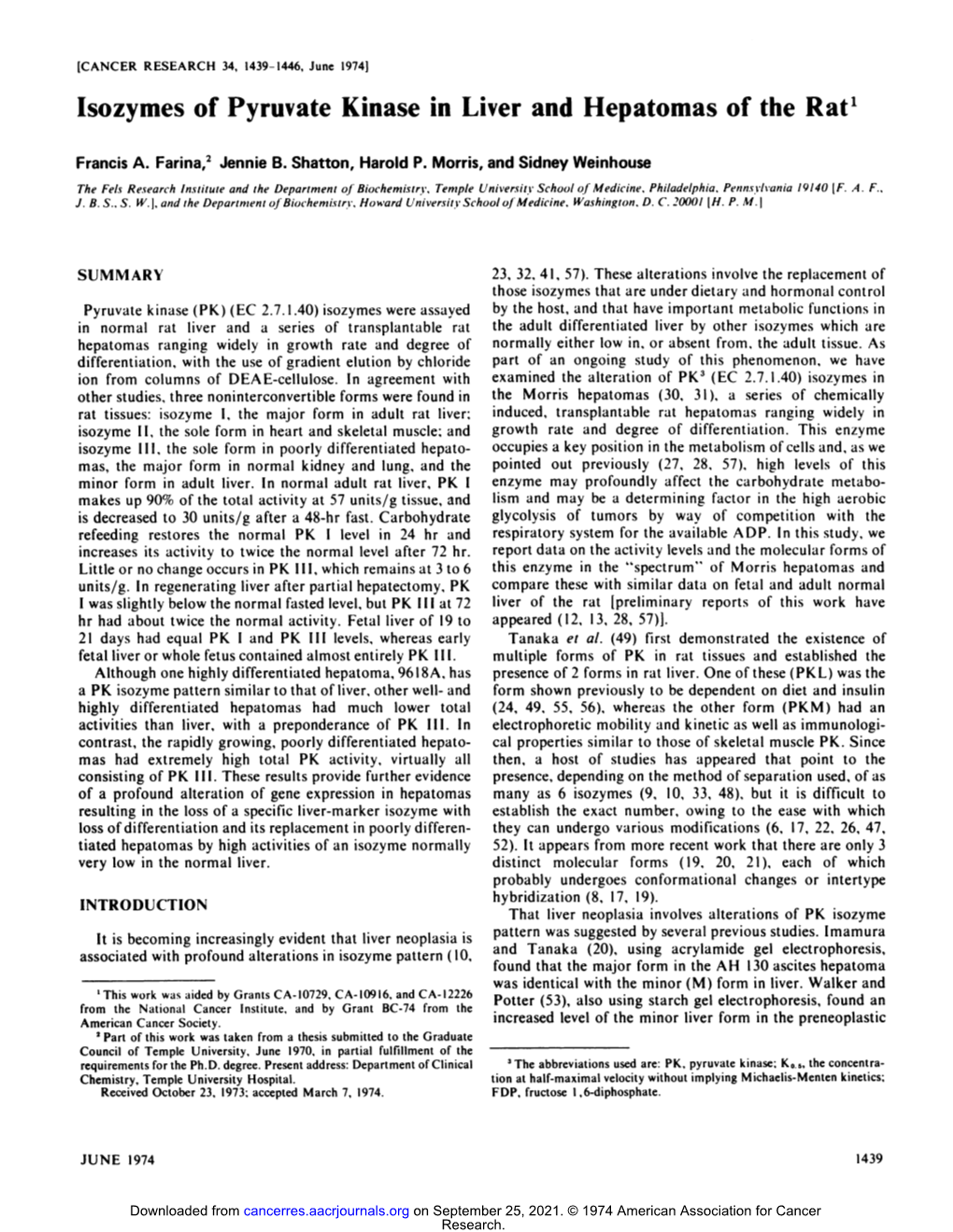 Isozymes of Pyruvate Kinase in Liver and Hepatomas of the Rat1