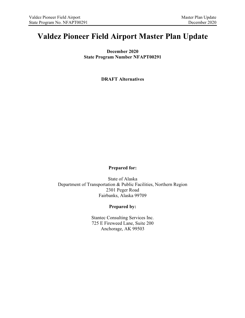 Valdez Pioneer Field Airport Master Plan Update State Program No