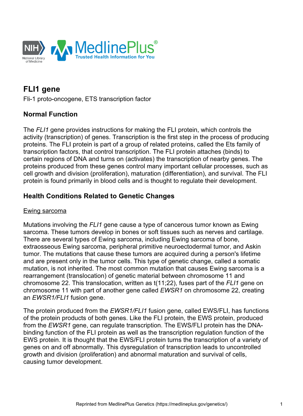 FLI1 Gene Fli-1 Proto-Oncogene, ETS Transcription Factor