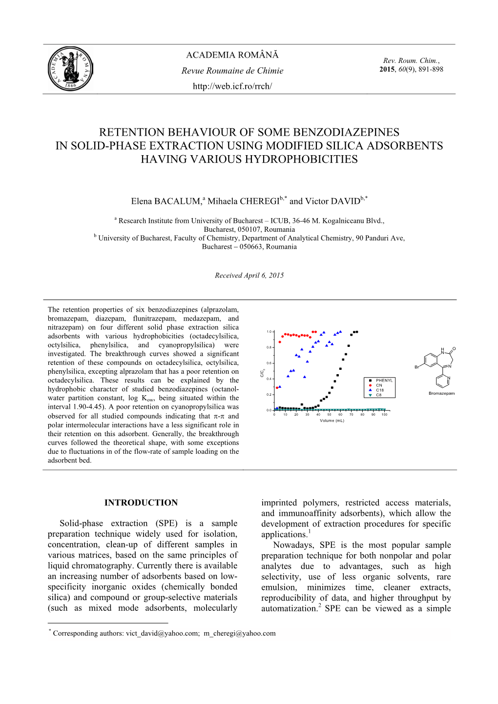 Retention Behaviour of Some Benzodiazepines in Solid-Phase Extraction Using Modified Silica Adsorbents Having Various Hydrophobicities