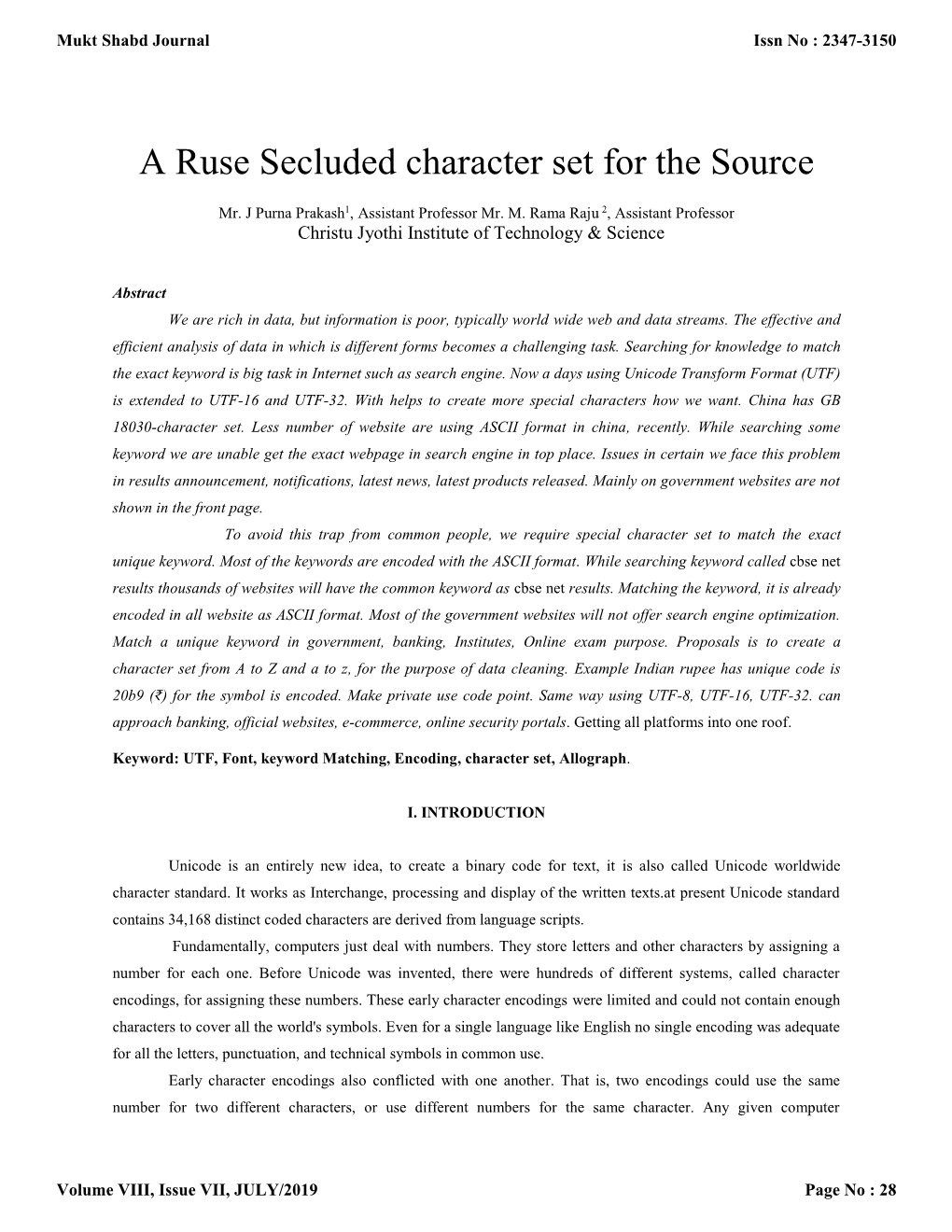 A Ruse Secluded Character Set for the Source