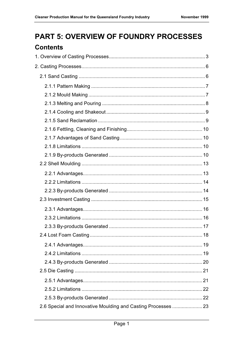 OVERVIEW of FOUNDRY PROCESSES Contents 1