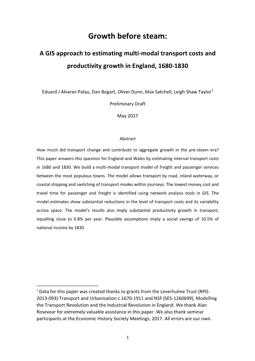 Growth Before Steam: a GIS Approach to Estimating Multi-Modal Transport