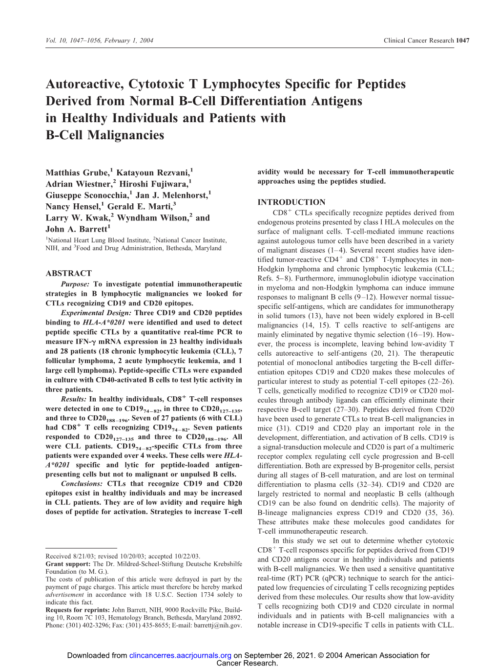 Autoreactive, Cytotoxic T Lymphocytes Specific for Peptides Derived From